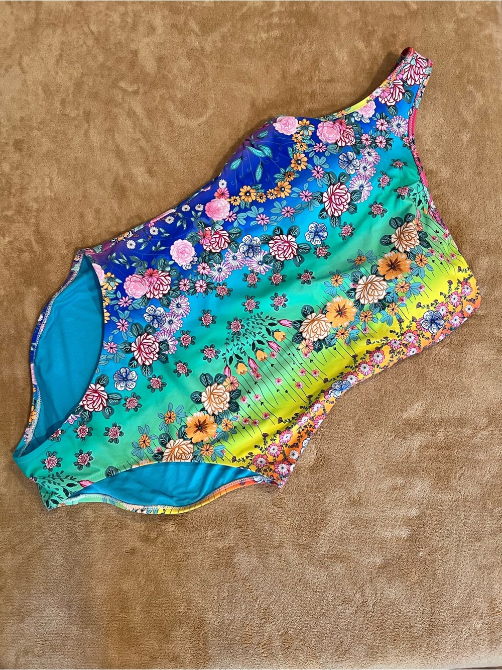 Johnny Was Multicolor Floral One-Shoulder One-Piece Swimsuit Size M